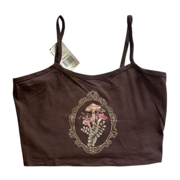 🍄 Hot Topic Brown Mushroom Flora Tank Top & Ruffled Shorts Lounge Set 🍄 - Picture 2 of 9